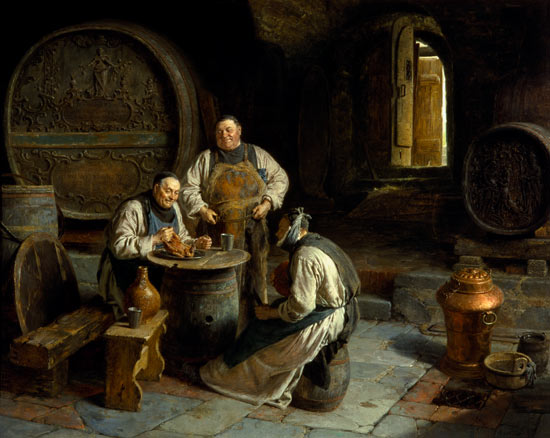 Trois moines dans la cave à vin cu cloître à Eduard Grützner