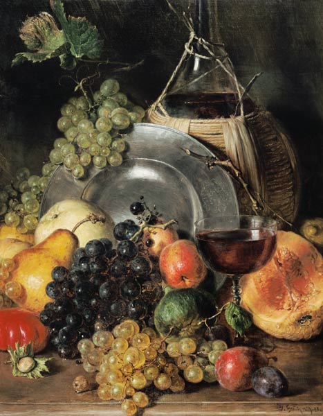 nature morte avec des fruits et le vin à Eduard Grützner