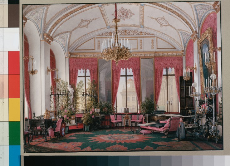 Interiors of the Winter Palace. The Raspberry Study of Empress Maria Alexandrovna à Eduard Hau