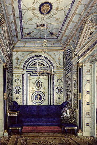 The Blue Study in the Grand Palais in Tsarkoye Selo, before 1840 (w/c, gouache & ink on paper) à Eduard Hau