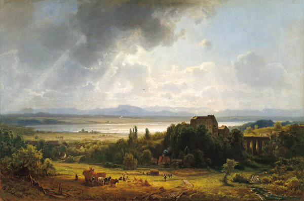 Le lac Starnberger avec le château Starnberg à Eduard Schleich l'Ancien
