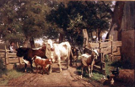A Farmyard Scene à Eduard Weichberger