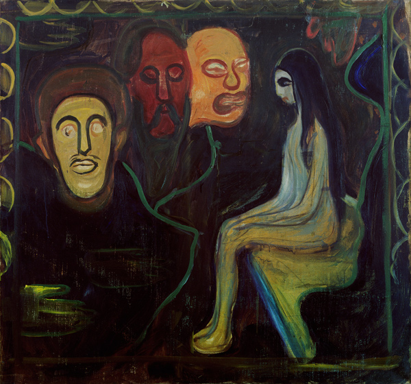 Girl and Three Male Heads à Edvard Munch