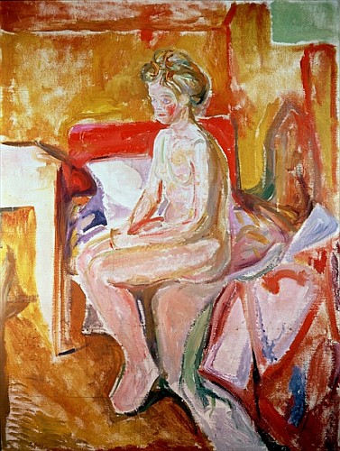 Girl seated on the edge of her bed  à Edvard Munch