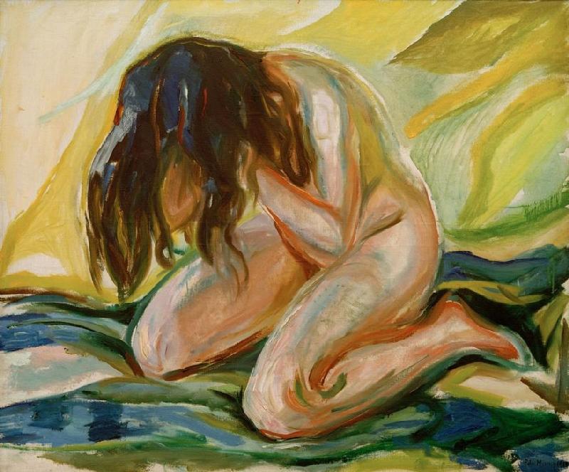 Female nude kneeling à Edvard Munch