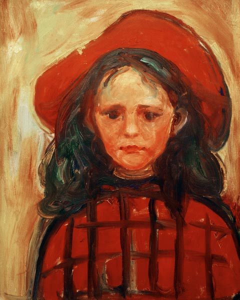Girl in Red Checkered Dress and Red Hat à Edvard Munch