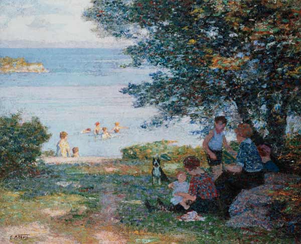 Mères avec des enfants à la rive ombragée à Edward Henry Potthast