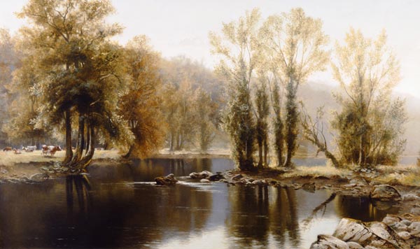 Extensive River Landscape with Cattle à Edward J. Duval