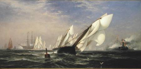 American yacht Sappho winning the race with the English yacht Livonia for the America Cup à Edward Moran