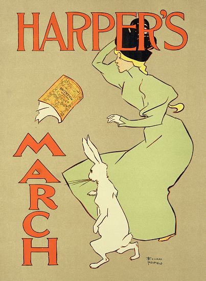 Reproduction of a poster advertising 'Harper's Magazine, March edition', American à Edward Penfield