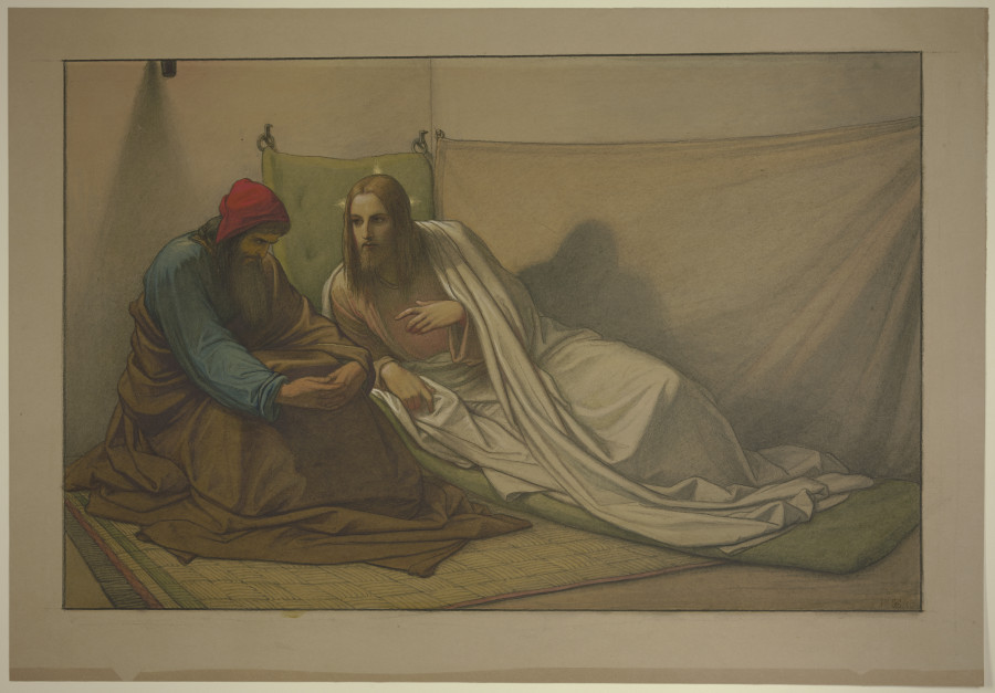 Christus und Nikodemus: Nächtliche Lehre (erste Komposition) à Edward von Steinle