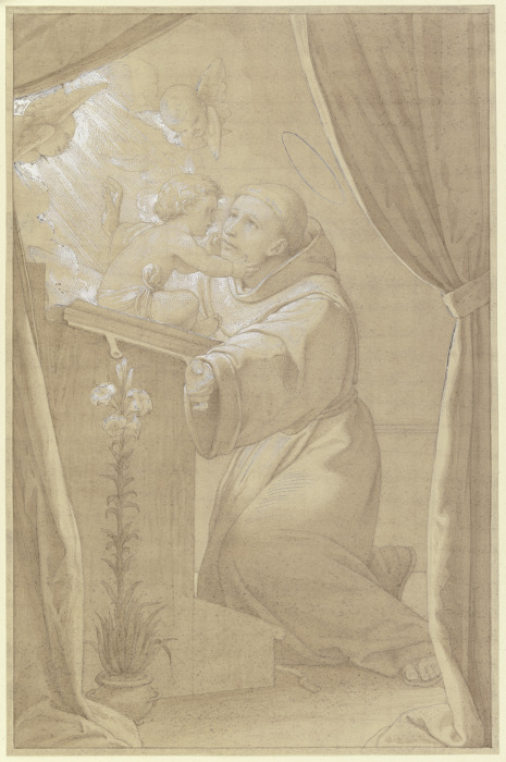 Der Heilige Antonius von Padua, dem das Jesuskind im Gebet erscheint à Edward von Steinle