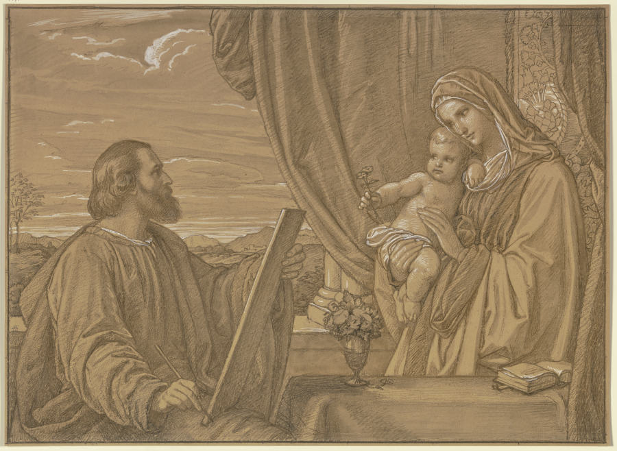 Der Heilige Lukas in der Gestalt des Künstlers Karl Kappes, die Madonna malend à Edward von Steinle