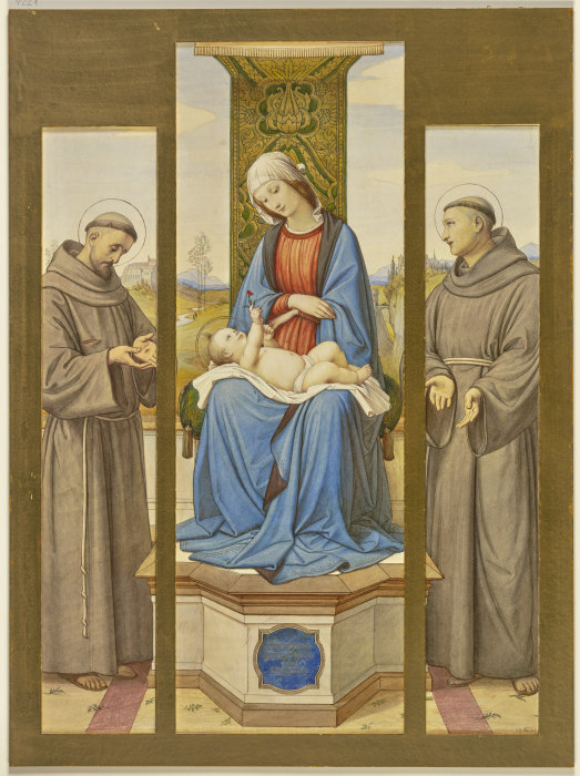 Madonna auf dem Thron, daneben die Heiligen Franziscus und Antonius, als Triptychon à Edward von Steinle
