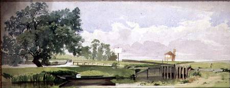 A Riverside Scene with a Lock à Edward W. Robinson