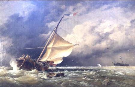 A Dutch Beurtman aground on the Terschelling Sands or In the North Sea after a Snowstorm à Edward William Cooke