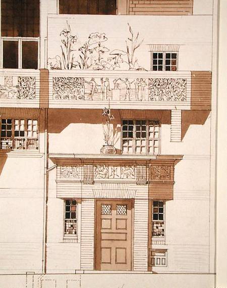 Doorway and Front Elevation of Studio and House for Frank Miles (1852-91), Tite Street, Chelsea à Edward William Godwin