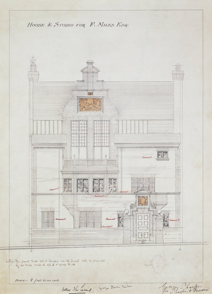 Working drawing for House and Studio for F. Miles Esq, Tite Street, Chelsea à Edward William Godwin