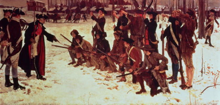 Baron von Steuben drilling American recruits at Valley Forge in 1778, 1911 (oil on canvas) à Edwin Austin Abbey