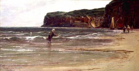 Coastal View with Woman Shrimping à Edwin Ellis