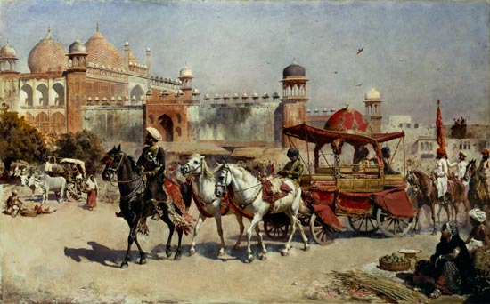 procession devant la mosquée Jama Masjid à Agra. à Edwin Lord Weeks