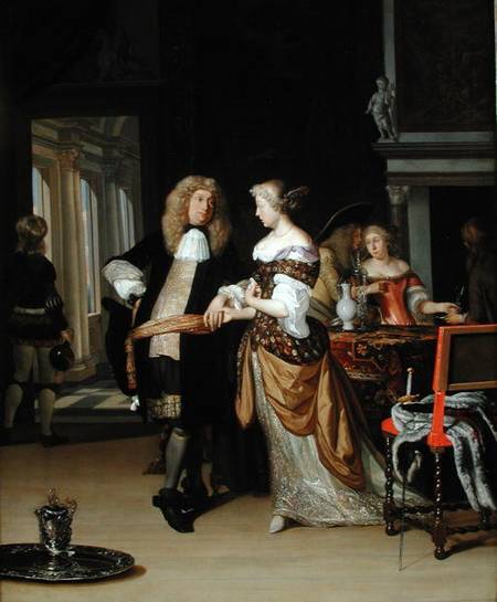 The Betrothal: A Young Couple in an Elegant Interior à Eglon Hendrick van der Neer