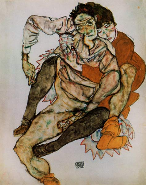 couple étant assis (Egon et Edith Schiele) à Egon Schiele
