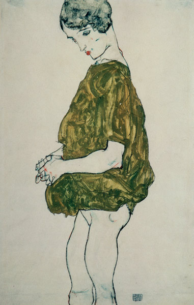Femme debout avec les mains pliées à Egon Schiele