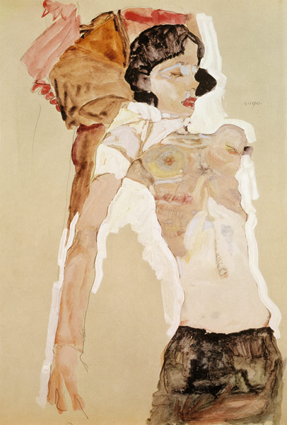 Liegendes, halbbekleidetes Mädchen à Egon Schiele