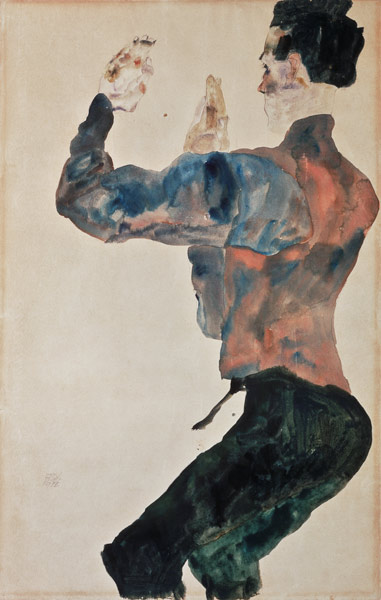 auto-portrait avec bras élevés, vue de dos à Egon Schiele