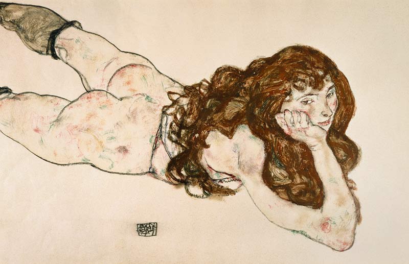 nu allongé  féminin au ventre à Egon Schiele