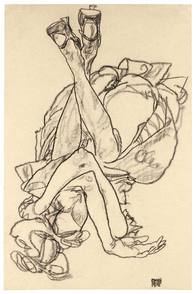 Girl lying on her back with crossed arms and legs à Egon Schiele