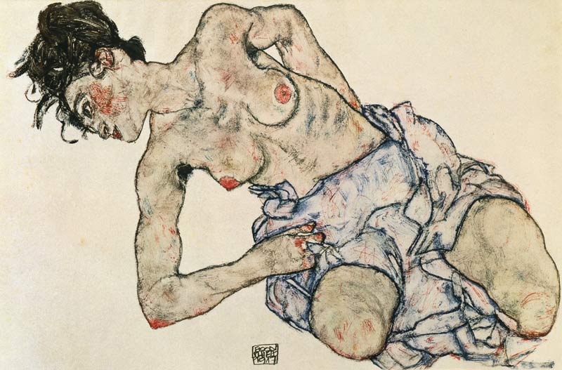 Agenouiller nu demi féminin à Egon Schiele