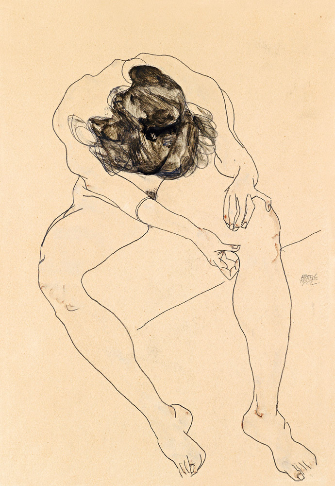 Seated female nude à Egon Schiele
