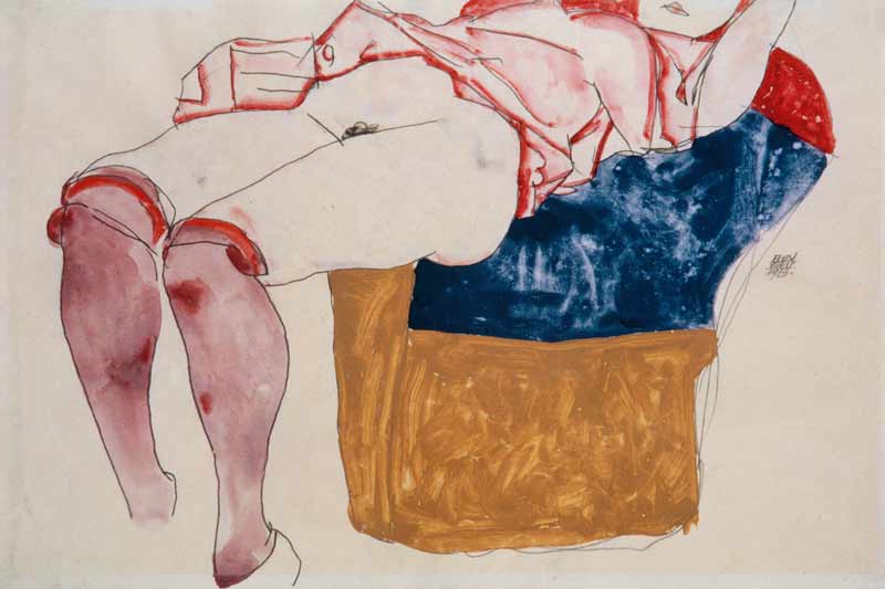 Femme reposant avec des chaussettes lilas à Egon Schiele