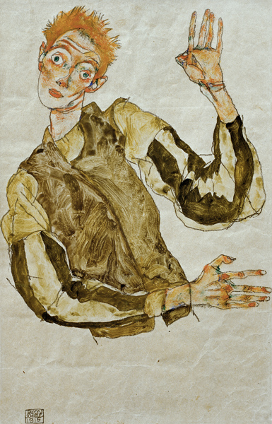 Self-Portrait with Striped Armlets à Egon Schiele