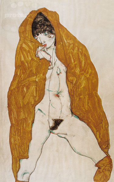nu féminin avec la cape jaune à Egon Schiele