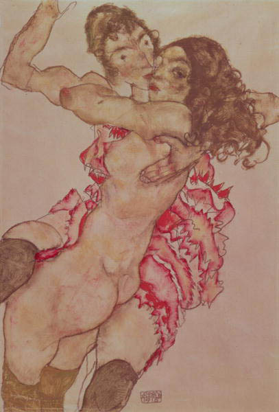 Deux filles, l'un l'autre embrassant à Egon Schiele