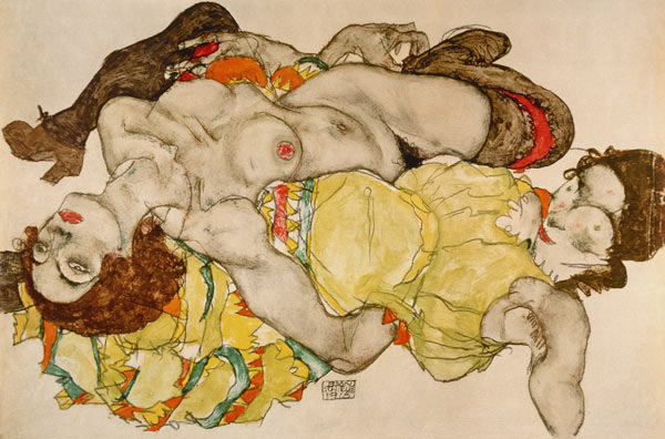 Deux filles, allongé dans une position croisée à Egon Schiele
