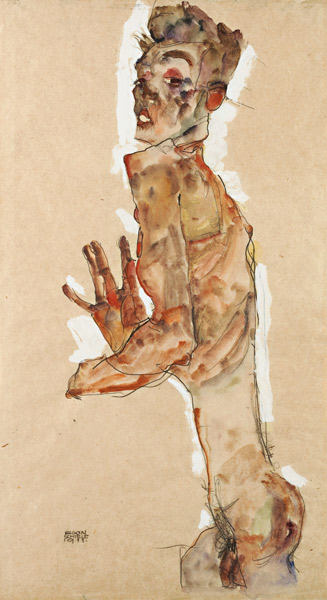 Self-Portrait with Splayed Fingers à Egon Schiele
