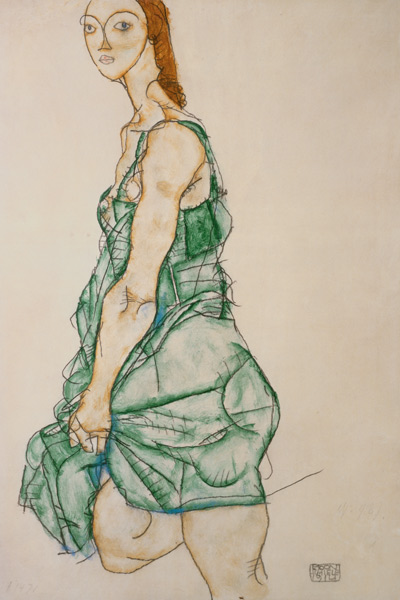 Femme debout dans la chemise verte à Egon Schiele