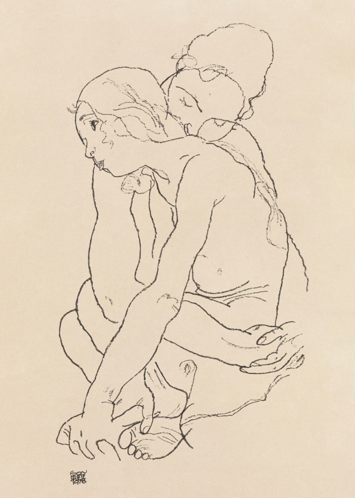 Woman and Girl Embracing 1918 à Egon Schiele