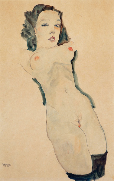 Reclining Nude with Black Stockings à Egon Schiele