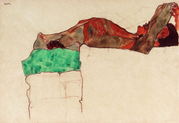 nu masculin allongé avec le chiffon vert à Egon Schiele