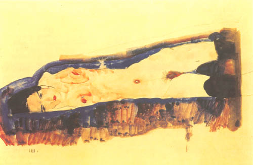 nu allongé avec chaussettes noires à Egon Schiele