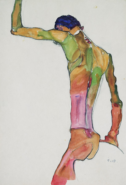 Homme nu avec bras levés à Egon Schiele