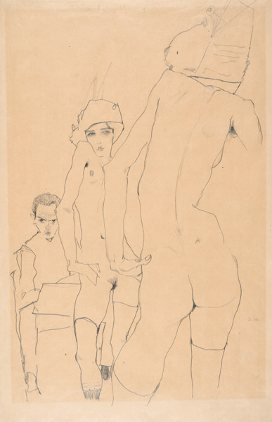 Schiele avec modèle nu devant le miroir à Egon Schiele