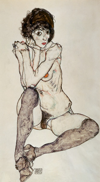 Nu d'une jeune fille assise à Egon Schiele