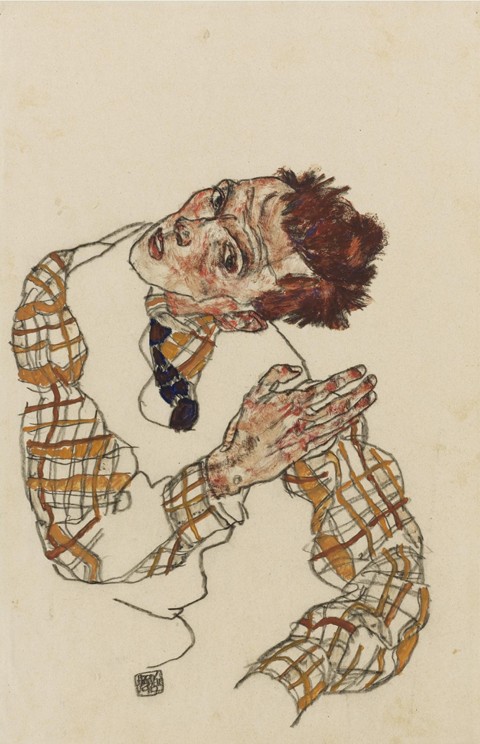 Autoportrait avec chemise à carreaux à Egon Schiele