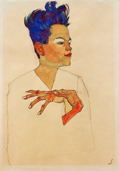 Autoportrait avec les mains sur la poitrine à Egon Schiele